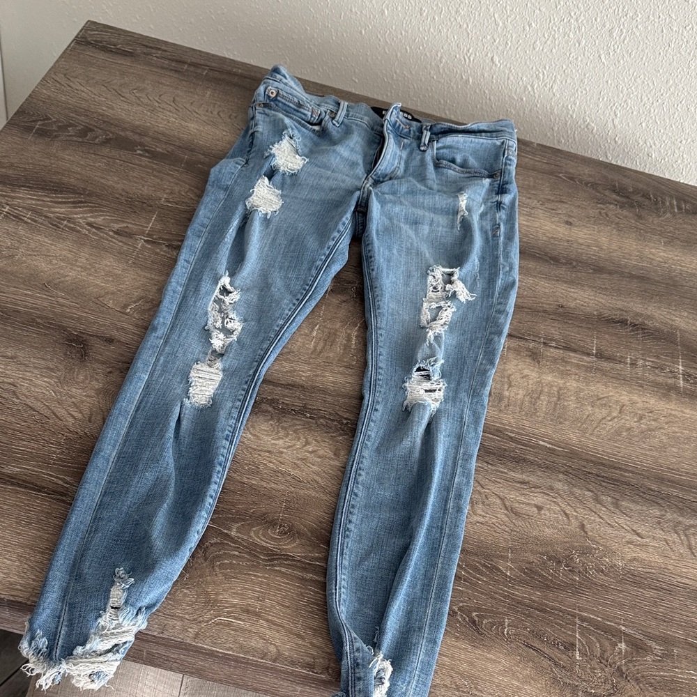 Express Light Blue Distressed Skinny Jeans